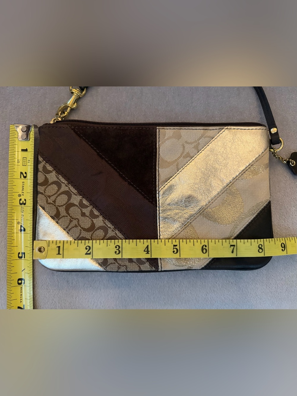 Vintage COACH Y2K Patchwork Leather & Suede Wristlet Brown Gold - Picture 16 of 16
